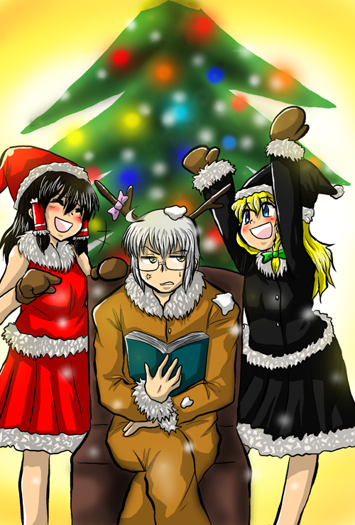hakurei reimu, kirisame marisa, and morichika rinnosuke (touhou) drawn by enokuma_uuta