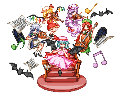 remilia scarlet, flandre scarlet, izayoi sakuya, patchouli knowledge, and hong meiling (touhou) drawn by manaten