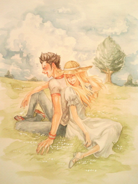 travis touchdown and jeane (no more heroes) drawn by morito_leaf9
