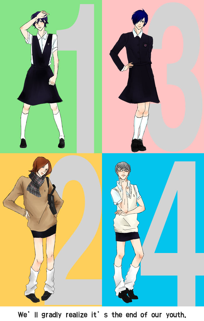 narukami yu, yuuki makoto, suou tatsuya, and toudou naoya (persona and 3 more) drawn by vertigine