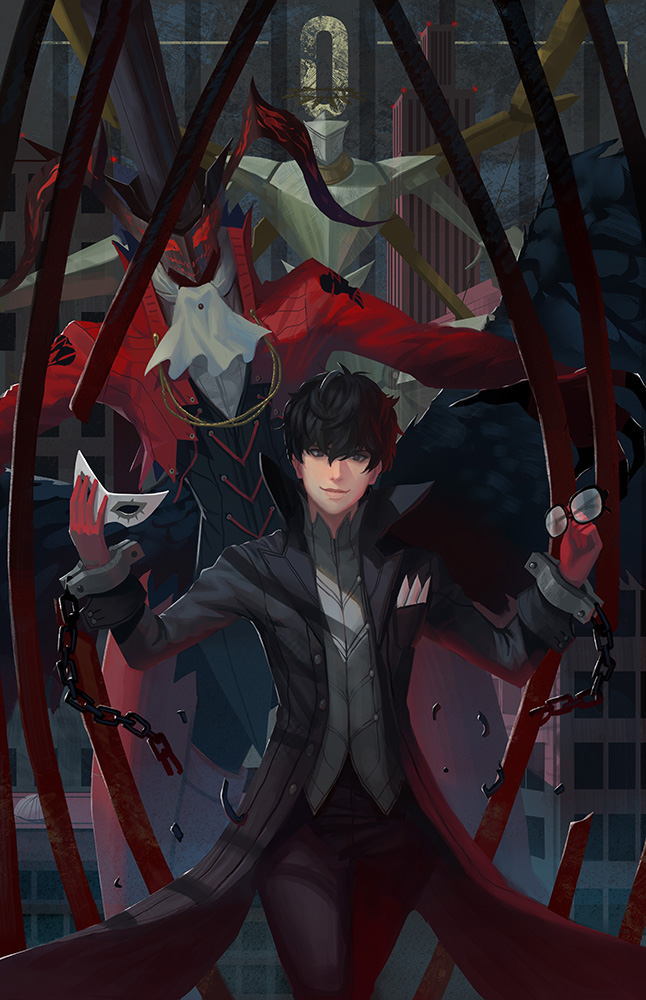 amamiya ren, joker, arsene, and yaldabaoth (persona and 1 more) drawn by yagaminoue