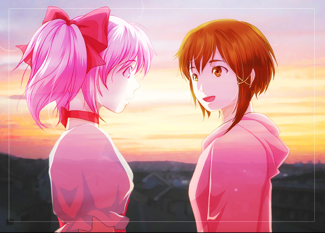 kaname madoka and iwakura lain (mahou shoujo madoka magica and 1 more) drawn by kottouya
