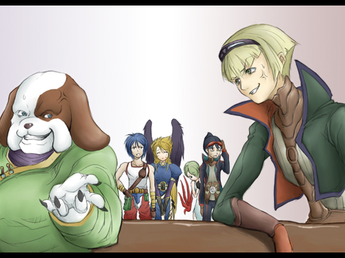nina, ryu, bosch 1/64, and bow (breath of fire and 2 more) drawn by taka_yanagi