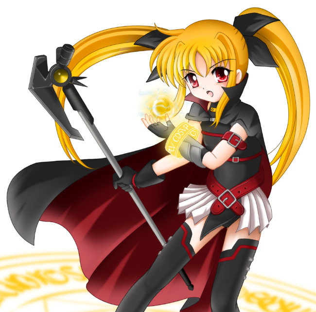fate testarossa and bardiche (lyrical nanoha and 2 more) drawn by flipper