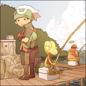 brendan, treecko, and fisher (pokemon and 1 more) drawn by stone_(shirokanipe_ranran)