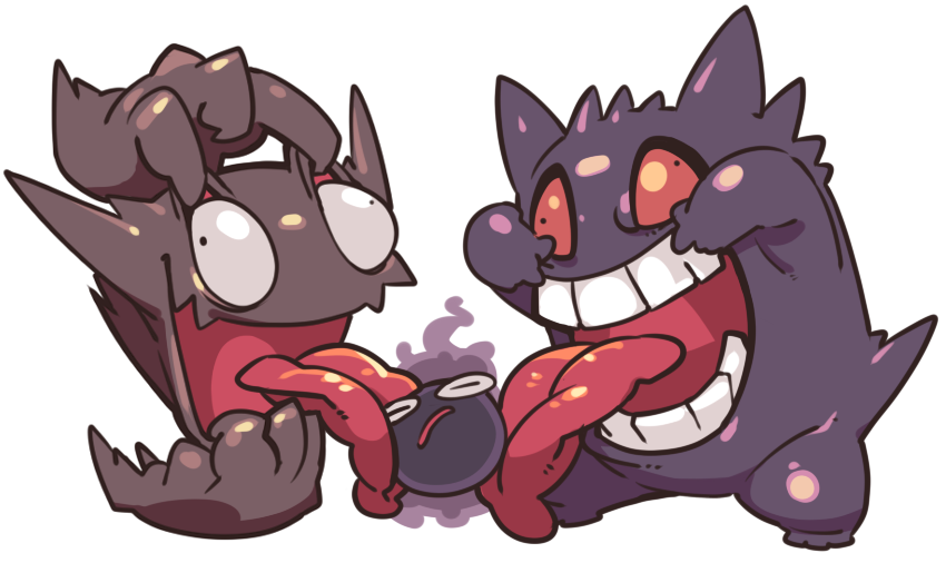 gengar, gastly, and haunter (pokemon) drawn by sido_(slipknot)
