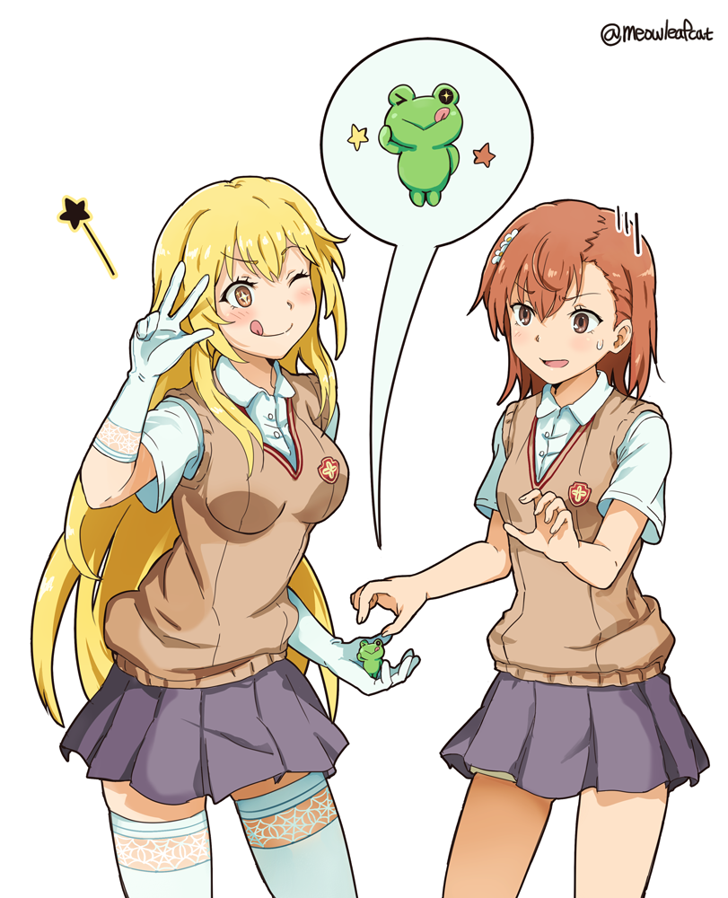 misaka mikoto, shokuhou misaki, and gekota (toaru majutsu no index and 1 more) drawn by ha_neko