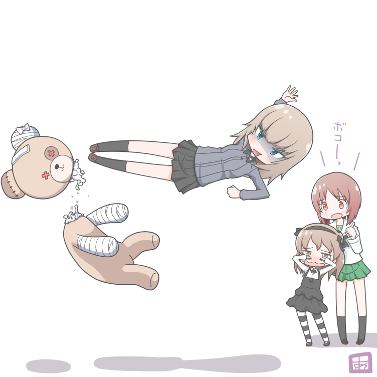 nishizumi miho, itsumi erika, shimada arisu, and boko (girls und panzer) drawn by adachi_fumio