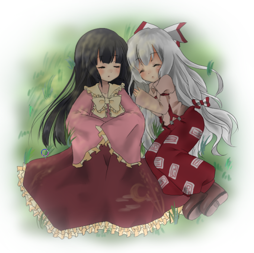 fujiwara no mokou and houraisan kaguya (touhou) drawn by houki
