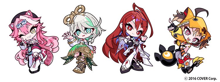 raora panthera, gigi murin, cecilia immergreen, and elizabeth rose bloodflame (hololive and 1 more) drawn by donuttypd