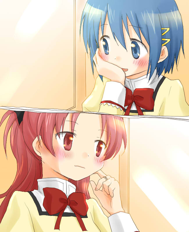 miki sayaka and sakura kyoko (mahou shoujo madoka magica) drawn by isora