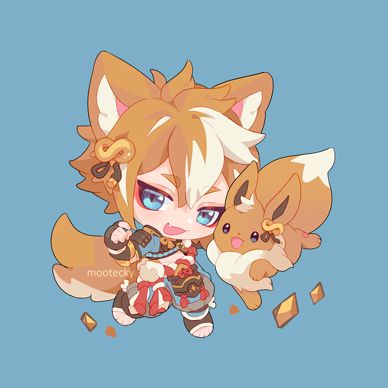 eevee and gorou (pokemon and 1 more) drawn by mootecky