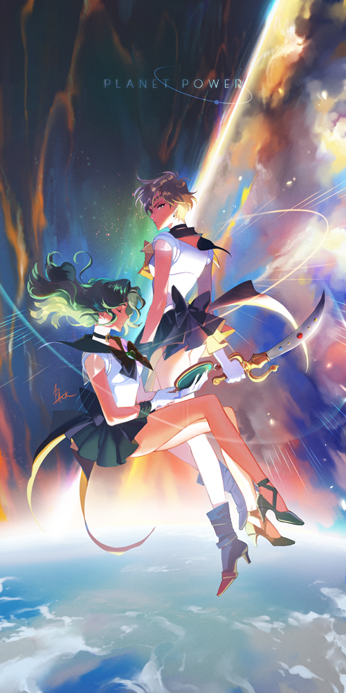 ten'ou haruka, kaiou michiru, sailor uranus, sailor neptune, super sailor neptune, and 1 more (bishoujo senshi sailor moon) drawn by onepack