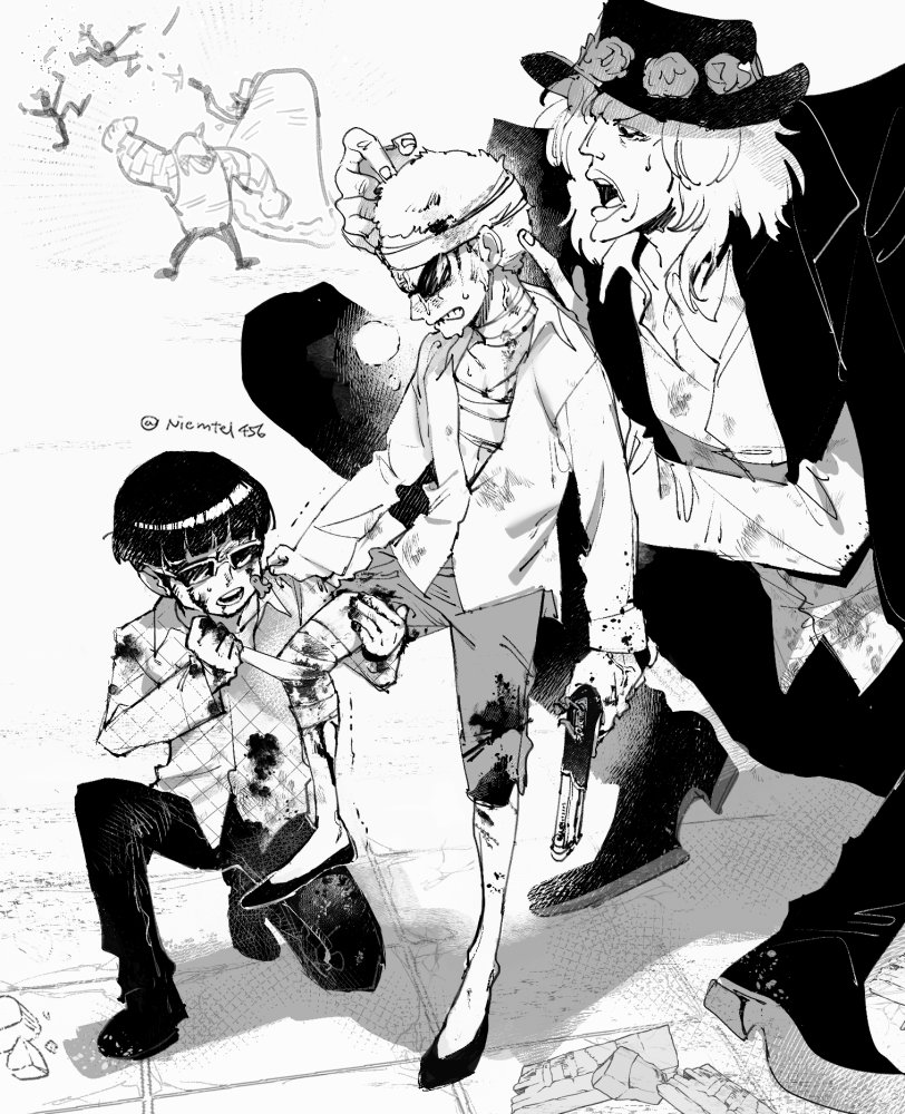 donquixote doflamingo, vergo, diamante, trebol, and pica (one piece) drawn by niemtel456_rino
