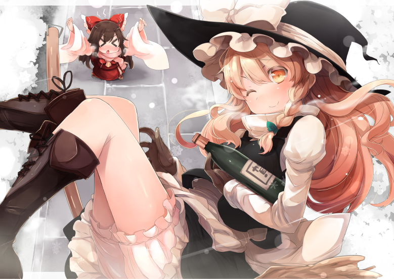 hakurei reimu and kirisame marisa (touhou) drawn by shin_(new)