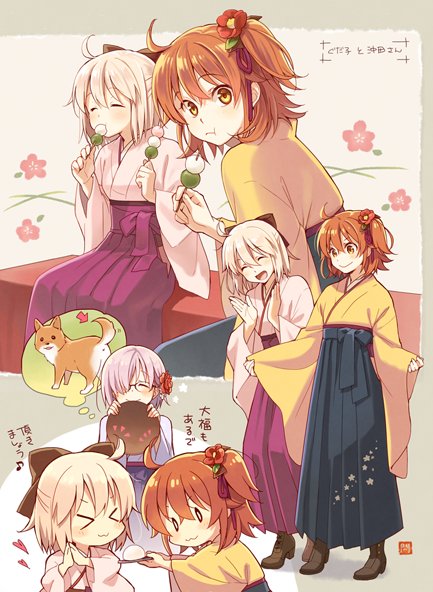 mash kyrielight, fujimaru ritsuka, and okita souji (fate and 2 more) drawn by kannuki_hisui