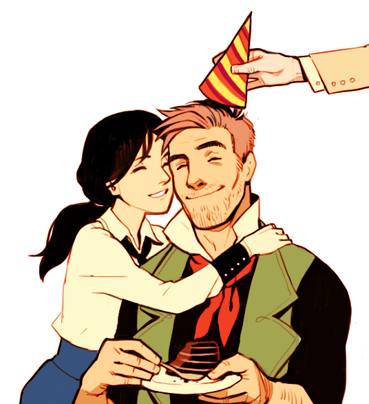 elizabeth, booker dewitt, and robert lutece (bioshock and 1 more) drawn by shroedinger