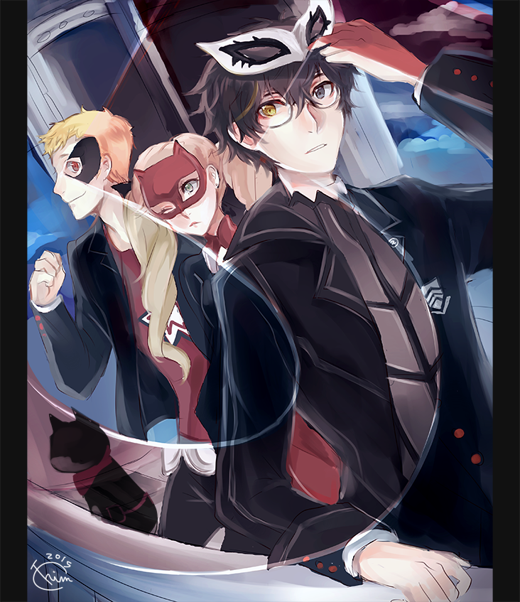 amamiya ren, takamaki anne, morgana, joker, panther, and 2 more (persona and 1 more) drawn by chimelon