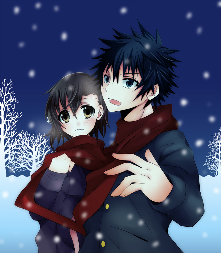 misaka mikoto and kamijou touma (toaru majutsu no index) drawn by toujirou