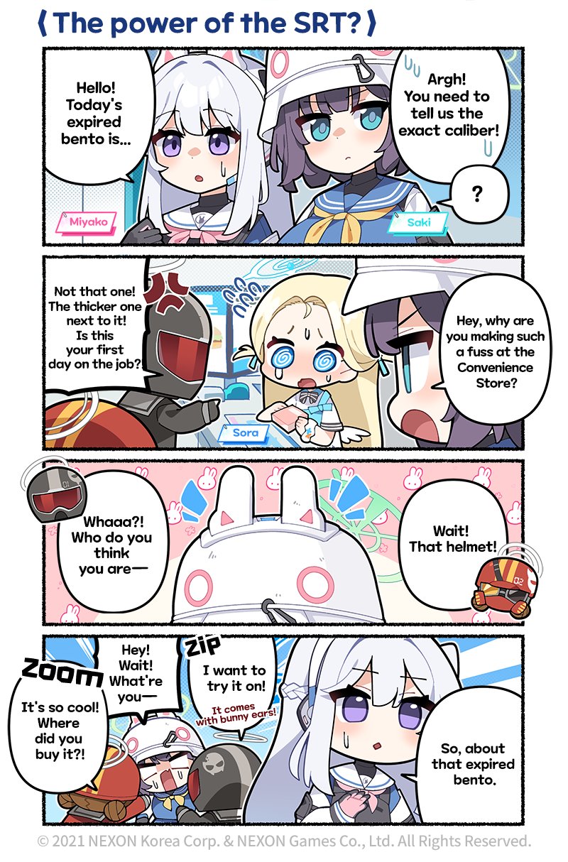 miyako, saki, sora, and helmet gangster (blue archive) drawn by donmin_h