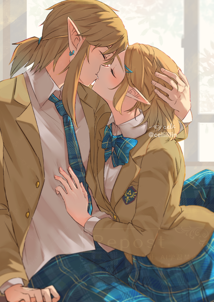 link and princess zelda (the legend of zelda and 1 more) drawn by seri_(yuukasakura)