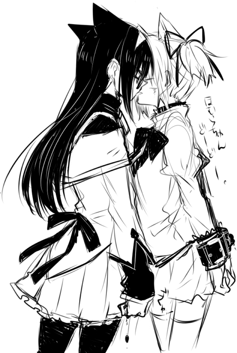 akemi homura and kaname madoka (mahou shoujo madoka magica) drawn by tadano_kagekichi