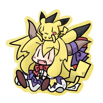 ibuki suika and pikachu (touhou and 1 more) drawn by yanagi_(nurikoboshi)