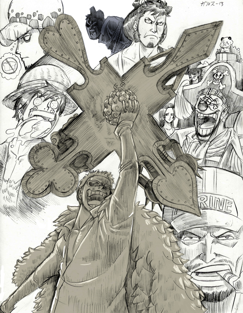 monkey d. luffy, trafalgar law, boa hancock, donquixote doflamingo, buggy the clown, and 8 more (one piece) drawn by garththedestroyer
