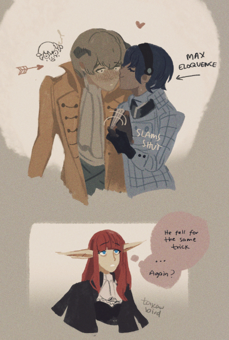 protagonist, hulkenberg, and strohl (metaphor: refantazio) drawn by takawbird