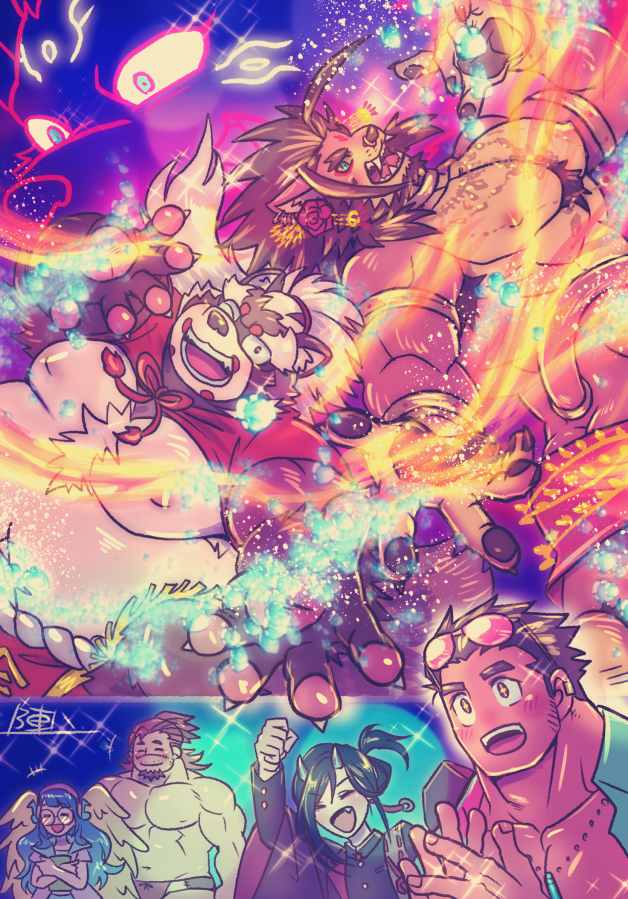 protagonist 3, boogeyman, nyarlathotep, gorozaemon, leanan sidhe, and 2 more (tokyo afterschool summoners) drawn by zinpati