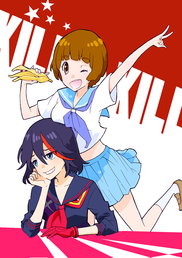 matoi ryuuko, senketsu, and mankanshoku mako (kill la kill) drawn by vanillaglitter