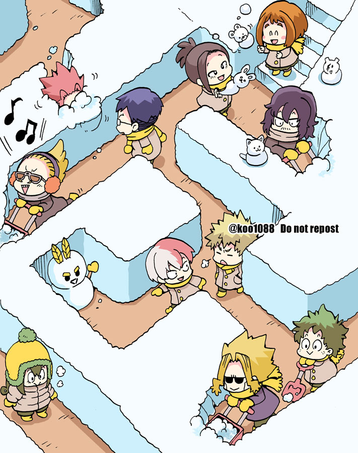 midoriya izuku, bakugou katsuki, uraraka ochaco, todoroki shoto, asui tsuyu, and 7 more (boku no hero academia) drawn by koo1088