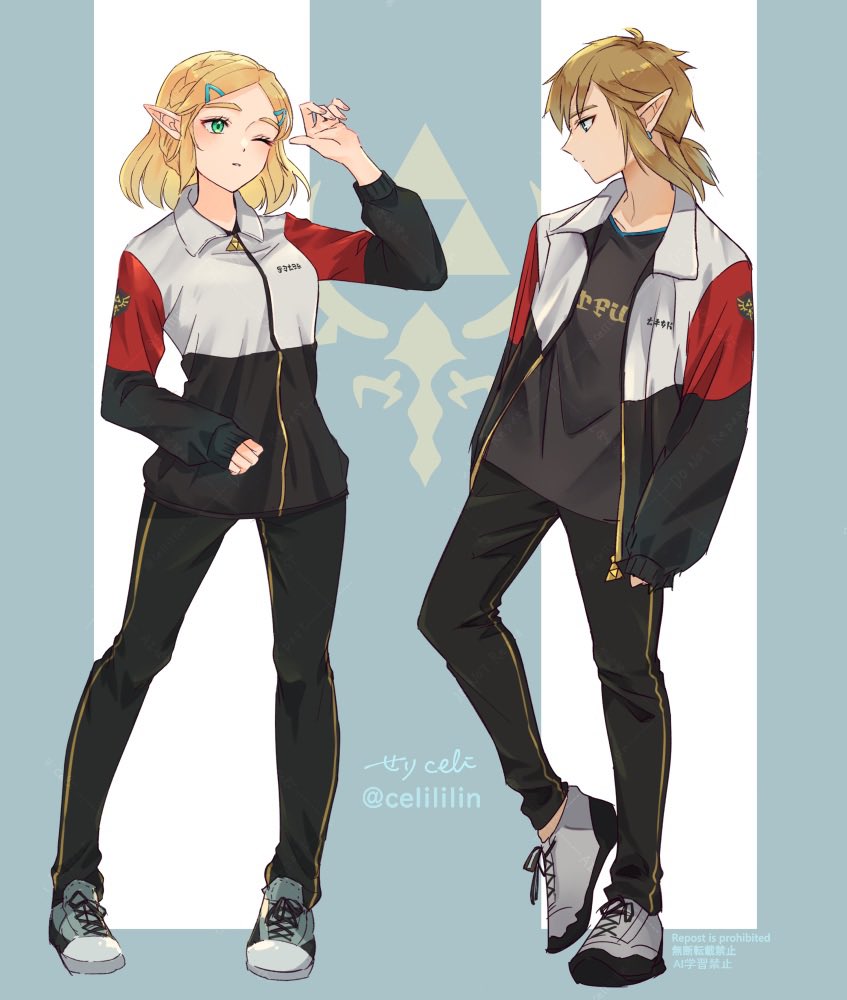 link and princess zelda (the legend of zelda and 2 more) drawn by seri_(yuukasakura)