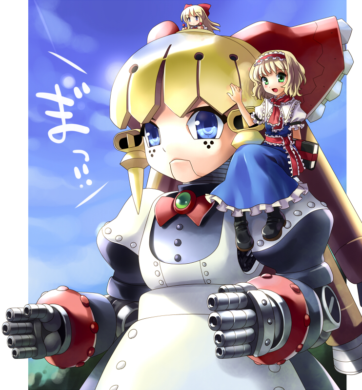 alice margatroid, shanghai doll, and goliath doll (touhou and 1 more) drawn by katahira_masashi