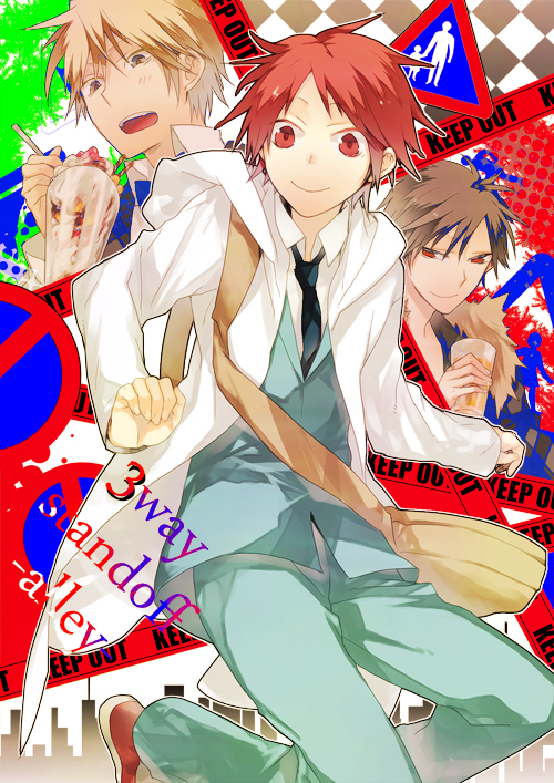 orihara izaya, heiwajima shizuo, and mitsuyoshi yoshimune (durarara!!) drawn by akio_(89e)