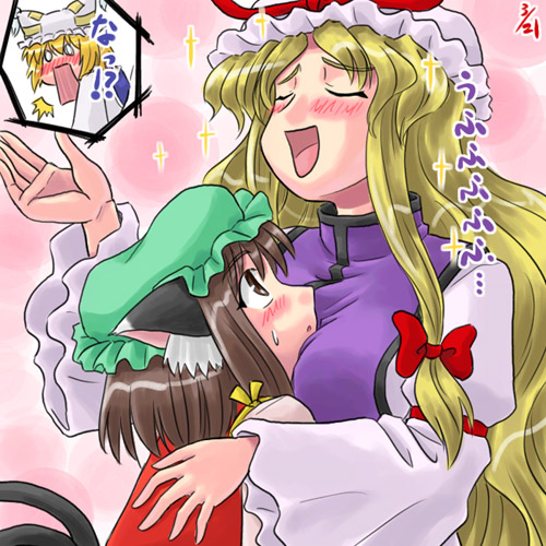 yakumo yukari, yakumo ran, and chen (touhou) drawn by sasuke_(sasuke_no_sato)