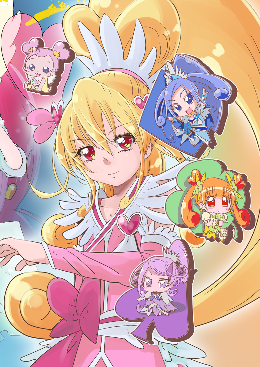 hishikawa rikka, aida mana, kenzaki makoto, yotsuba alice, cure heart, and 4 more (precure and 1 more) drawn by fujitama_koto
