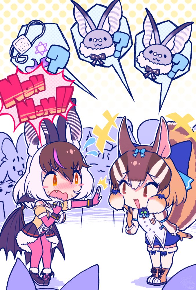brown long-eared bat, siberian chipmunk, and poporu (kemono friends and 1 more) drawn by kitsunetsuki_itsuki