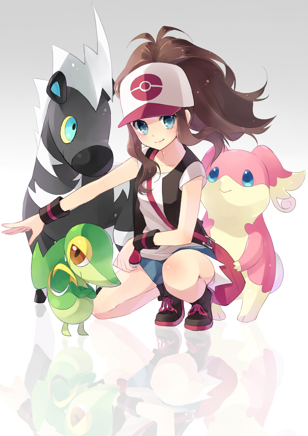 hilda, snivy, audino, and blitzle (pokemon and 1 more) drawn by hijiki_(hijikini)