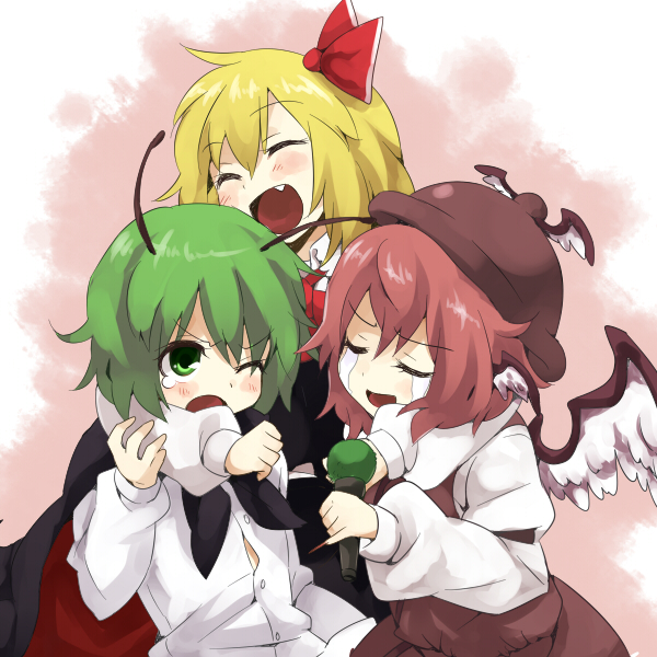rumia, mystia lorelei, and wriggle nightbug (touhou) drawn by kiji_(manekinuko-tei)