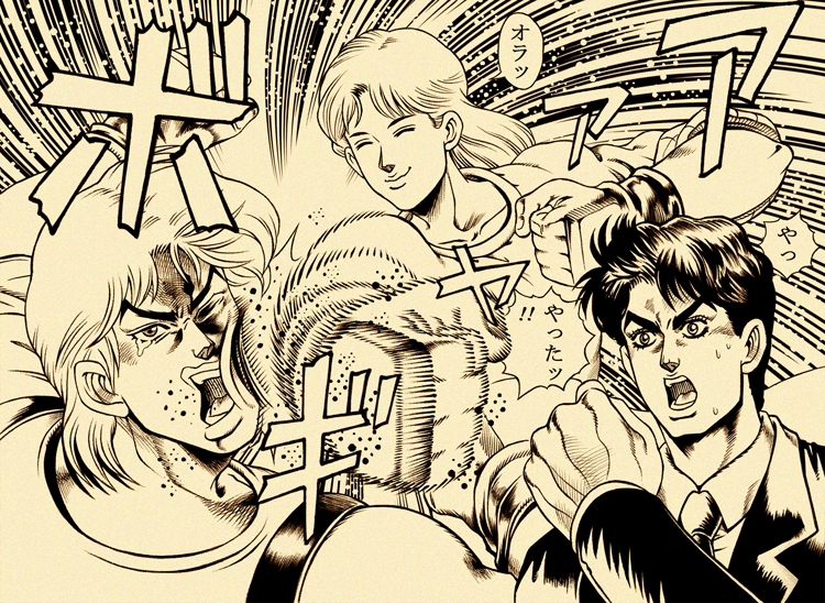 dio brando, jonathan joestar, and erina pendleton (jojo no kimyou na bouken and 1 more) drawn by ashiro_(collective-mind)