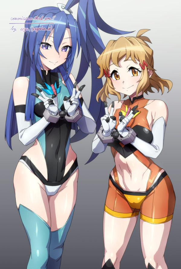 tachibana hibiki and kazanari tsubasa (senki zesshou symphogear) drawn by uganda_(ugandam_00)