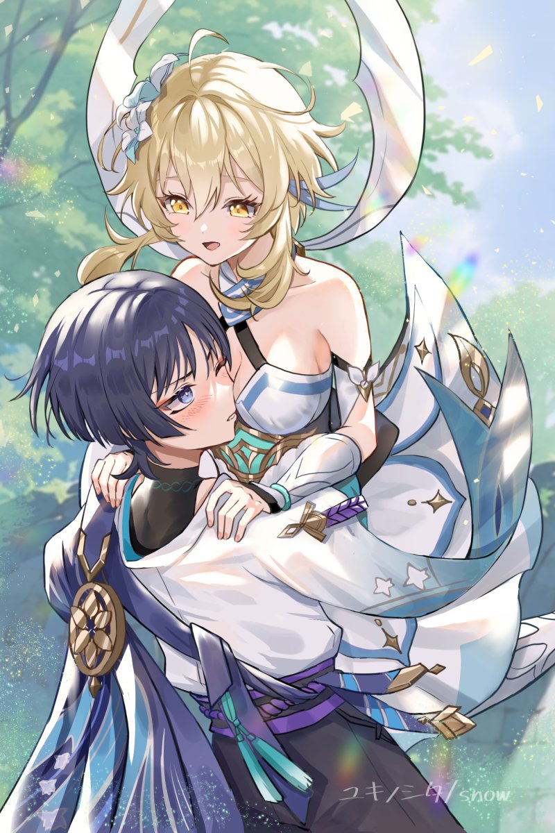 lumine, scaramouche, and wanderer (genshin impact) drawn by snow20200