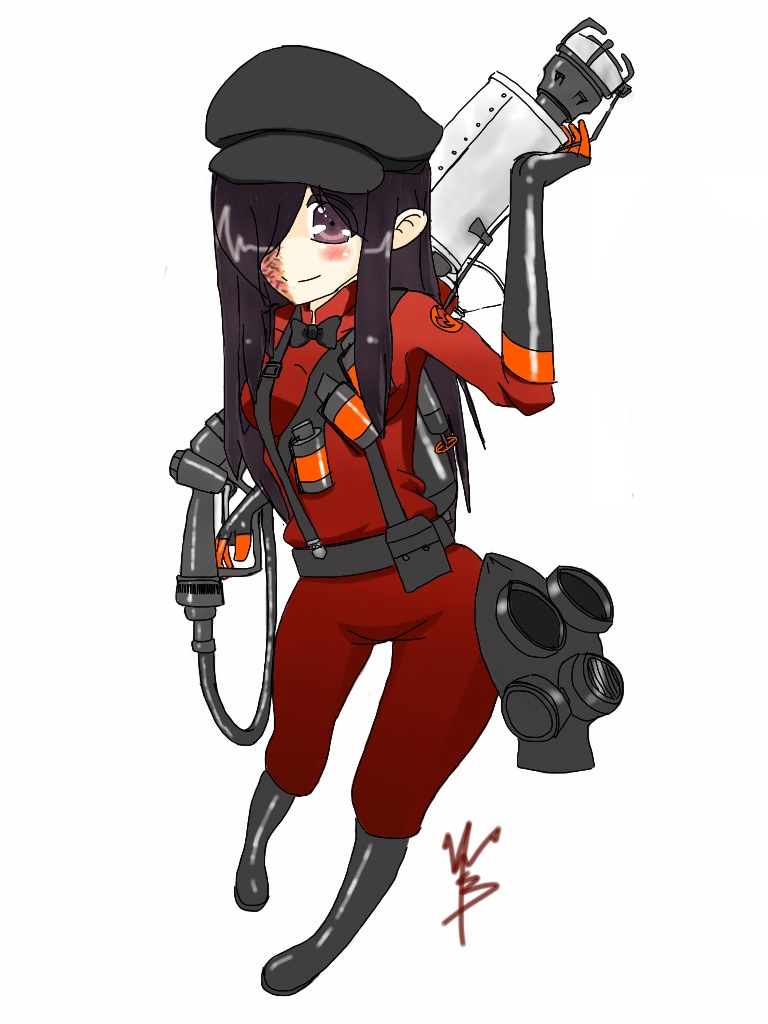 ikezawa hanako, pyro, and red pyro (team fortress 2 and 1 more) drawn by lolicage