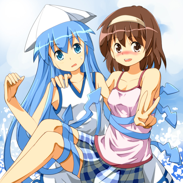 ikamusume and nagatsuki sanae (shinryaku! ikamusume) drawn by ruu_(tksymkw)