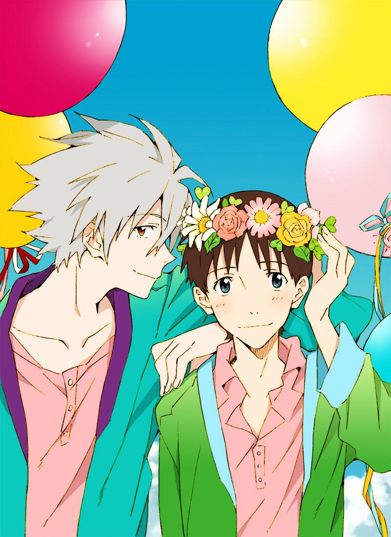 ikari shinji and nagisa kaworu (neon genesis evangelion) drawn by mako_(macomaco7)