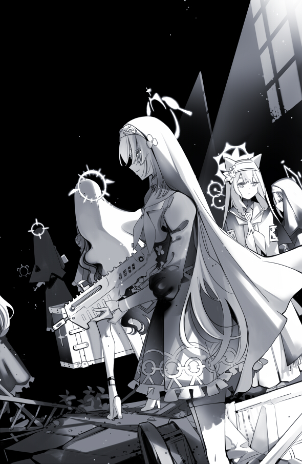 mari, sakurako, hinata, and sisterhood member (blue archive) drawn by tokomichi