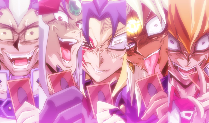 yami marik, vector, paradox, shingetsu rei, saio takuma, and 1 more (yu-gi-oh! and 5 more) drawn by raku_(howdy)
