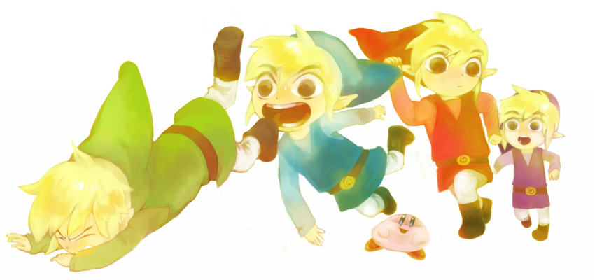 link, kirby, and toon link (the legend of zelda and 2 more) drawn by tetsu_(teppei)