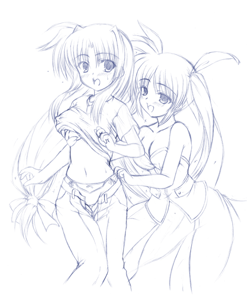 fate testarossa and takamachi nanoha (lyrical nanoha and 1 more) drawn by johnny_(from_scratch)